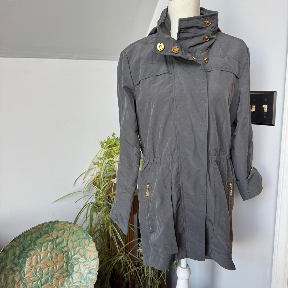 Tart Collections Cory Jacket in Sharkskin Gray Utility Hooded Gold Zip Small